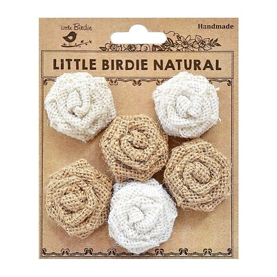 #ad Little Birdie Burlap Mini Roses 6 Pkg Natural amp; Cream $9.91