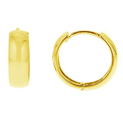 #ad Sterling Silver Gold Plated Wide Shiny Huggie Hoop Earrings 14MM USED $12.33
