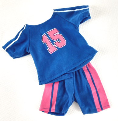 #ad Doll Clothes Blue Pink Sports Shirt Shorts Set Fits 18quot; Dolls Striped #15 $5.99