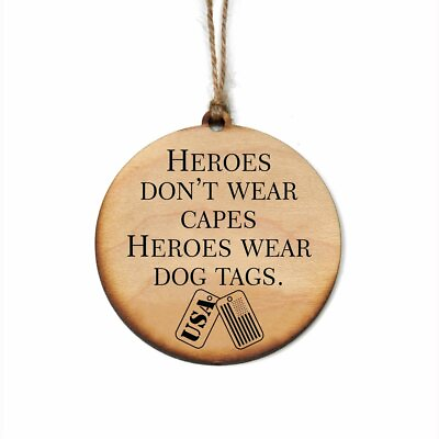 #ad Heroes Wear Dog Tags Military Christmas Ornament Wooden Rustic Style $12.95