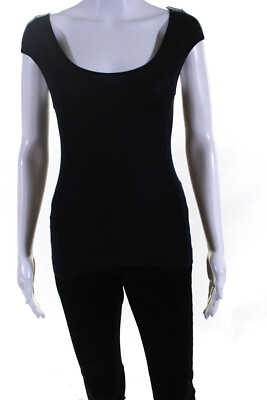#ad Theory Bergdorf Goodman Women#x27;s Pima Cotton Ribbed Cap Sleeve Tee Navy Size P $41.49