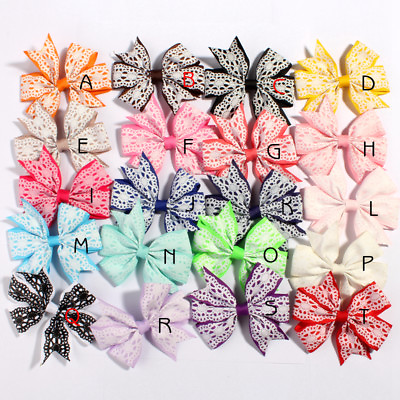 #ad 30PCS 8cm 20colors Lace Pattern Grosgrain Ribbon Flower Hair Bows No clips $8.90