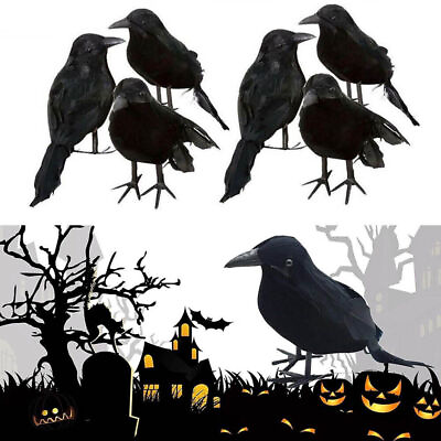 #ad 6PCS Halloween Artificial Crow Prop Black Realistic Raven Spooky Party Decor $12.21