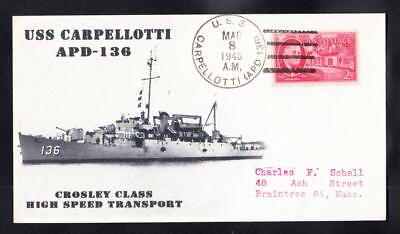 #ad WWII High Speed Transport USS CARPELLOTTI APD 136 1946 KSC Naval Cover B4563 $4.95