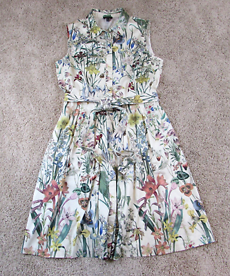 #ad Talbots Botanical Shirt Dress Floral Sleeveless Button stretch ivory Midi 10 P $34.99