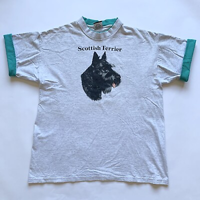 #ad Vintage Scottish Terrier Dog T Shirt Double Sleeve Neck XL Women Gray $35.16