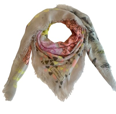 #ad Pre Loved Codello Butterfly Heart Peace Scarf Designer Pink Grey Purple Yellow $17.99