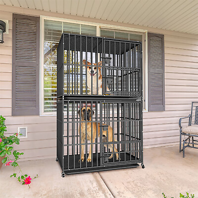 #ad Extra Large Dog Crate Heavy Duty Stackable Dog Cage Kennel w Tray amp; Lock Latch $329.92