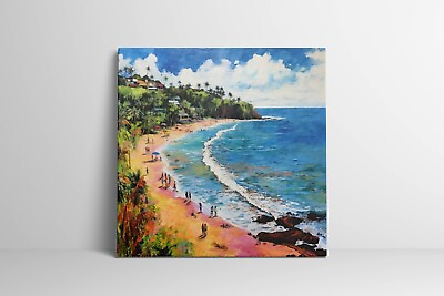 #ad Beach Painting Aerial View Retro Ocean Beach Beautiful Seascapes Large Wall Art $24.00