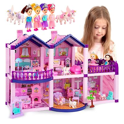 #ad Dollhouse with 4 Princesses 4 Unicorns Dog Furniture and Accessories Pin... $74.09