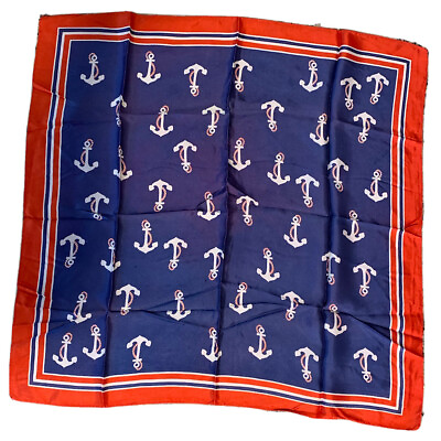 #ad Vintage Scarf Made Italy Red White Blue Nautical Anchor Rope Pattern 24” X 24” $24.92