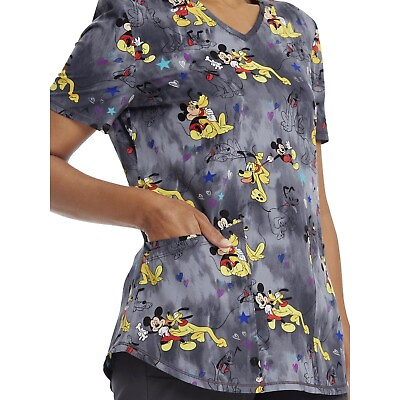 Disney Womens Mickey Mouse Scrub Top Shirt Pluto Dog Size S XL Plus 2X 3X NWT $30.90
