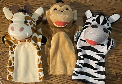 #ad Melissa and Doug Set of 3 Zoo Animal Hand Puppets Plush Giraffe Monkey Zebra $9.90