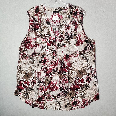 #ad Cocomo Women Top 2X Red Blouse Floral Sleeveless Popover $13.88