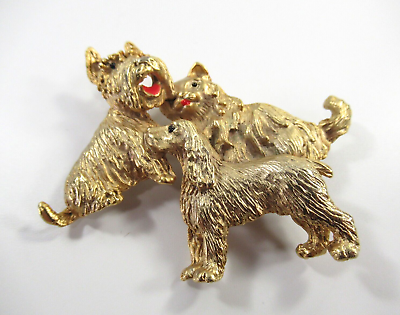 #ad 3 Dogs Vintage Gold Tone Brooch Pin $12.50