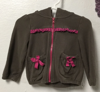 #ad Genuine Kids Baby Girl Hooded Jacket Size 12 Months Brown Pink Zip Front 40 $7.99