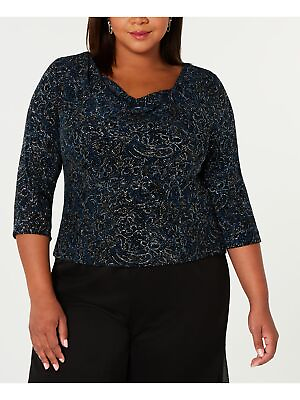 #ad ALEX EVENINGS Womens Black Printed 3 4 Sleeve Formal Top Plus Size: 1X $51.99