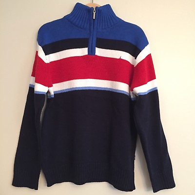 #ad Nautica Boy#x27;s Blue Red Black Mock Neck ¼ Zip Sweater. Size 6. $9.99