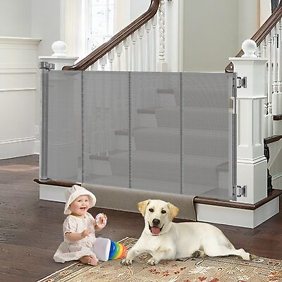 #ad Reinforced Retractable Dog Gate for Stairs with Support Rods Extends up to 55... $145.25