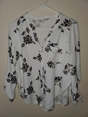 #ad Cute Womens Candies blouse white with black flowers size small $6.00