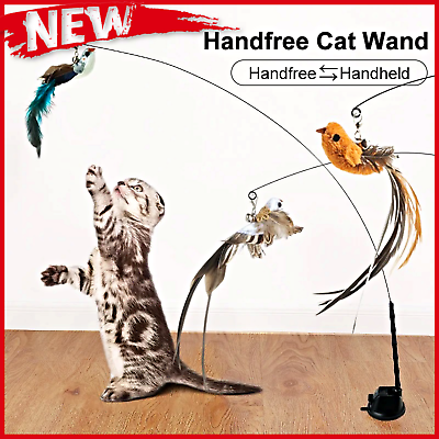 #ad Cat Interactive Teaser Feather Simulation Play Toys Kitten Wand Wire Suction AU $29.95