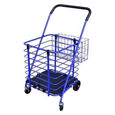 #ad NEW Durable Blue Folding Steel Easy Climb Shopping Cart Rotating 3 Wheel Design $62.47