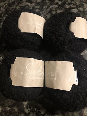 #ad Lot Of 4 Skeins Sublime Luxurious Woolly Merino 96% Merino Wool 4% Nylon Black $15.99