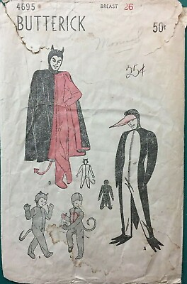 #ad Vintage 1940s COSTUME Pattern Penguin Cat Monkey Devil Butterick #4695 Bust 26 $12.99