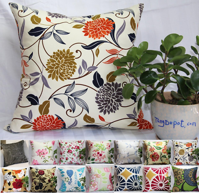 #ad 100% Cotton Floral Flower Printcloth Decorative Throw Pillow Covers Handmade Pil $8.96
