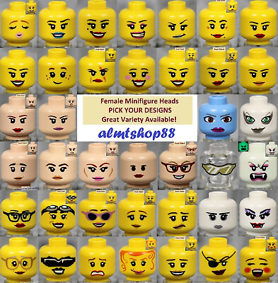 LEGO FEMALE Minifigure Heads PICK YOUR STYLE Yellow Flesh Faces People $1.49