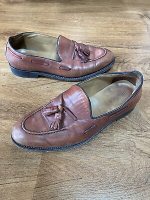 #ad Nettleton Men#x27;s Brown Leather Tassel Loafers Shoes Made In Belgium Size10.5 D $79.95