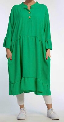 #ad PLUS SIZE GREEN COLOUR 2 POCKETS OVERSIZED TIERED MIDI DRESS Size 22 26 GBP 69.00