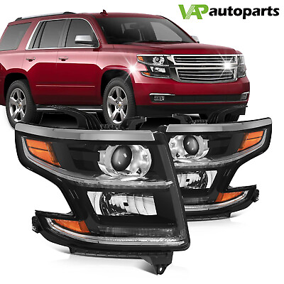 #ad For Chevy Tahoe Suburban 2015 2020 Black Headlights Assembly Replacement Pair $218.99