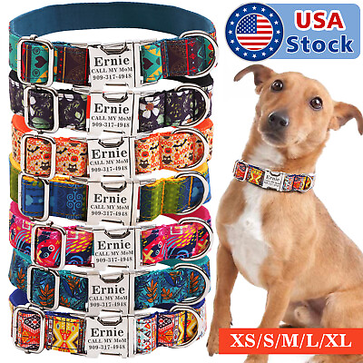 #ad 7 Cotton Personalized Dog Collar ID Tag Engraved for Small Medium Large Dog $16.98