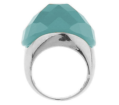 #ad Vt Luxe Bold Faceted Turquoise Colored Stone Dome Ring Size 9 Qvc Silvertone $65 $17.00