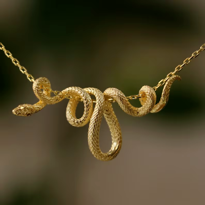 #ad 14k Yellow Gold Plated Snake Necklace Snake Necklace PendantWith Free Chain $152.59