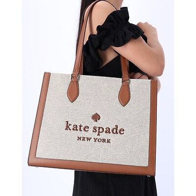 #ad Kate Spade KF508 Ellie Canvas Leather Large Shoulder Tote Warm Gingerbread $149.00