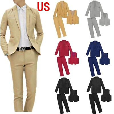 #ad US Men 3 Piece Suit Blazer Slim Fit Tuxedo with One Button Jacket Vestamp;Pants Set $32.93