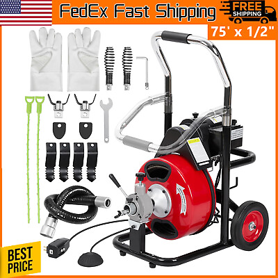 #ad 75#x27; x 1 2quot; Drain Cleaner Electric Sewer Snake Cleaning Machine Auger Auto Feed $349.95