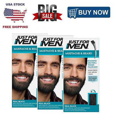 #ad Just For Men Mustache amp; Beard M 55 Brush In Color Base Real Black 3 PACK $32.47