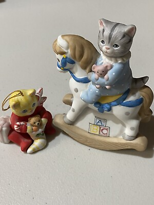 #ad 1987 88 SCHMID KITTY CUCUMBER quot;BABY KITTY ROCKING HORSEquot; and Stocking FIGURINES $14.99