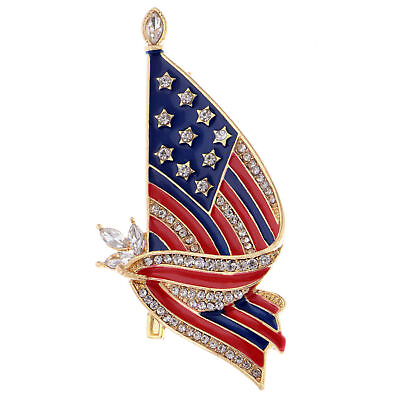 #ad Blue red Crystal Rhinestone Enamel 4th of July American USA Flag Pin Brooch US $10.39