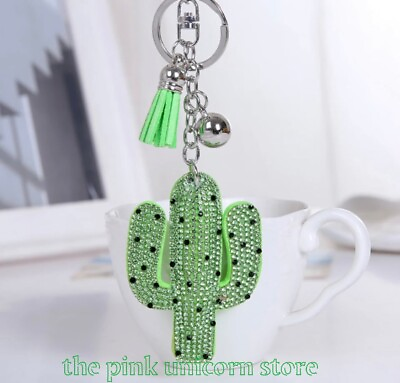 #ad Brand New Cute Green Cactus Plant Backpack Purse Charm Keychain Tassel Gift $10.99