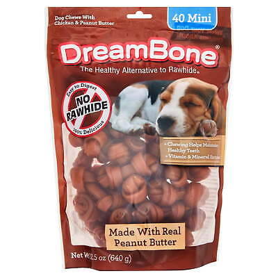 #ad Peanut Butter Flavored Rawhide Free Dog Chews Mini 22.5 Oz. 40 Count $21.58