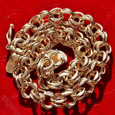 #ad 14k yellow gold charm bracelet Italian 7.5quot; double link diamond cut 15.8g N2745B $2700.00