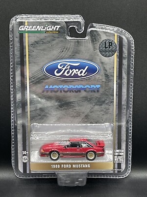 #ad GREENLIGHT 1988 Ford Mustang Motorsport SLN Scarlet Red w Gold 1:64 Diecast NEW $19.99
