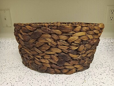 #ad Oval Shaped Large Basket Hand Woven Hyacinth Brown Tall Basket $19.99