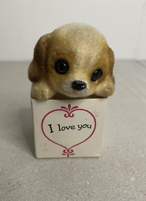 #ad VTG Josef Originals Flocked Little Puppy Dog “I Love You” Handle With Care Box $15.50