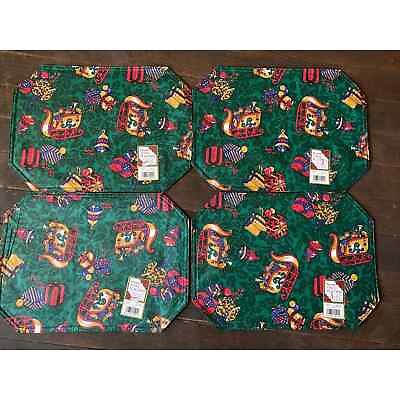 #ad Vintage New Vinyl Christmas Placemats Reversible Set of 4 Town amp; Country Linen $25.00