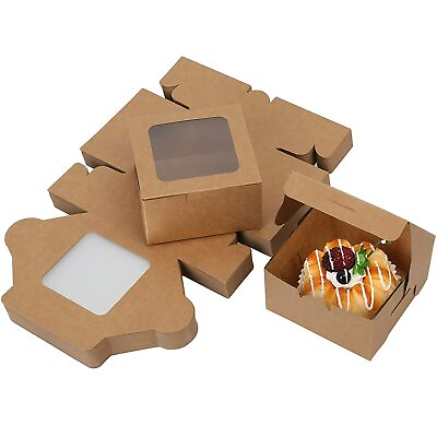 #ad 60Pc Bakery Boxes with Window for Cookies Cupcakes Donuts Muffins 4x4x2.5quot; $16.99